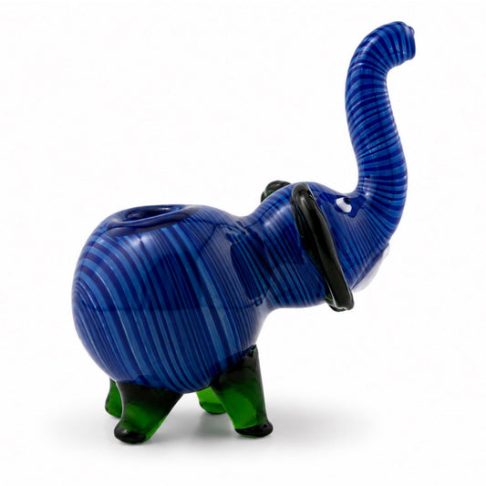 Elephant Hand Pipe | Blue Striped | Hand Blown