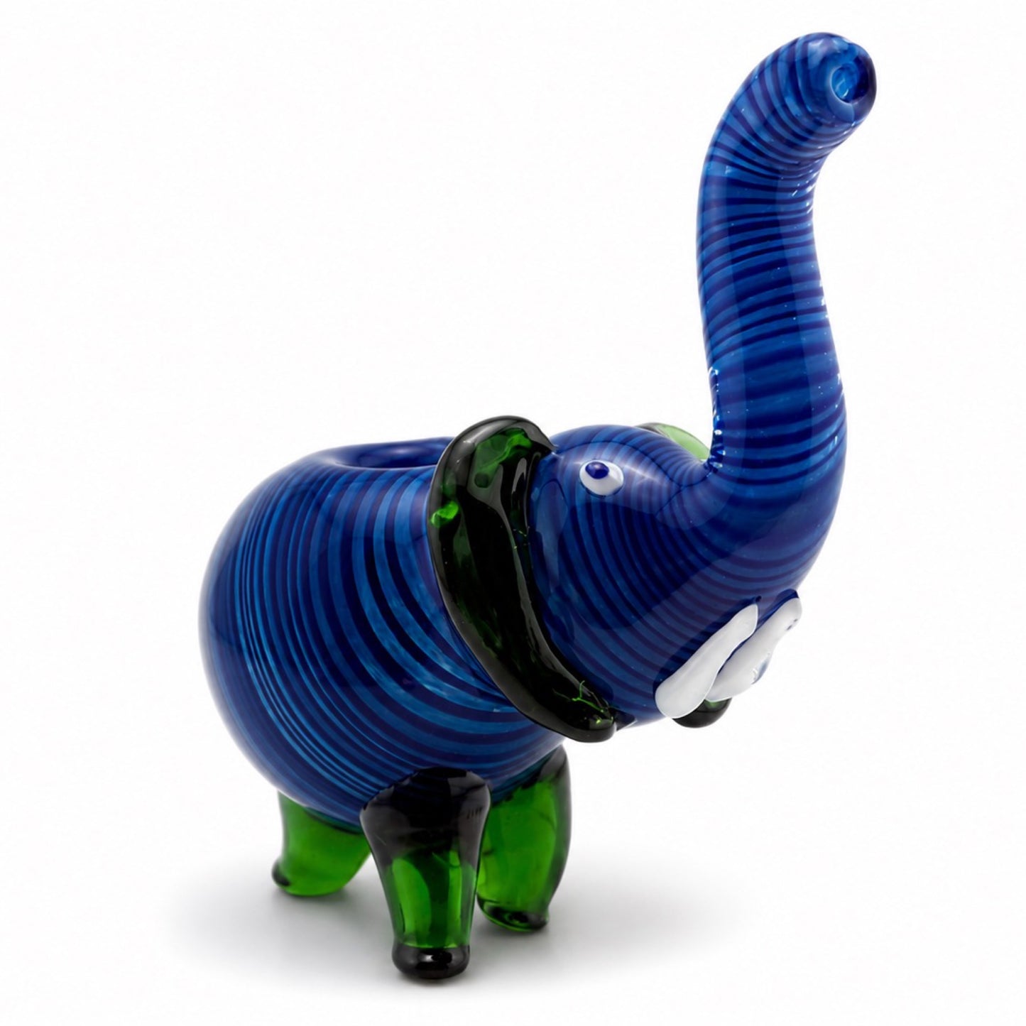 Elephant Hand Pipe | Blue Striped | Hand Blown
