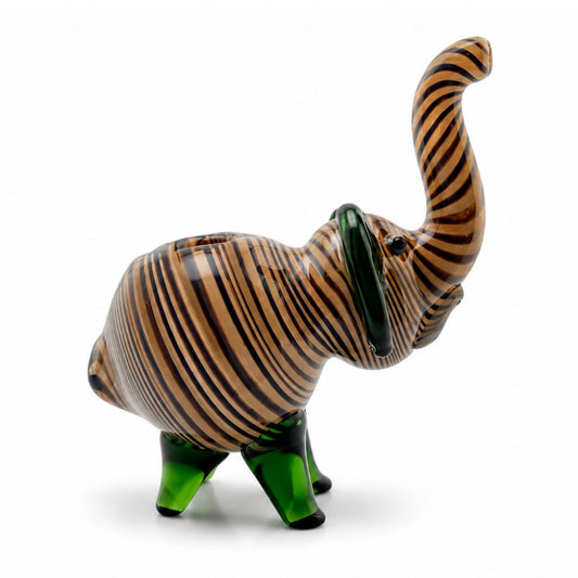 Elephant Hand Pipe | Tan Striped | Hand Blown