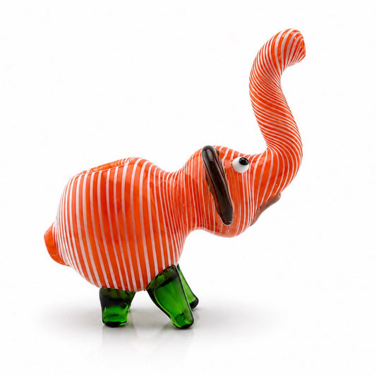 Elephant Hand Pipe | Orange Striped | Hand Blown