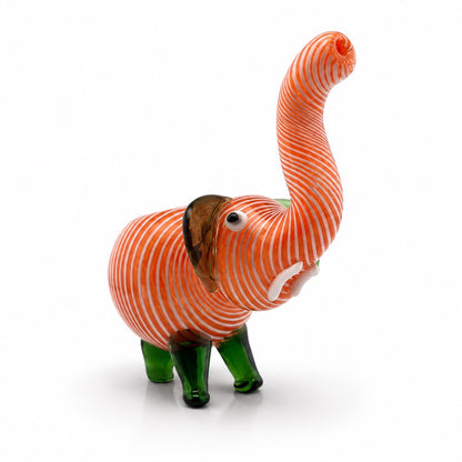 Elephant Hand Pipe | Orange Striped | Hand Blown