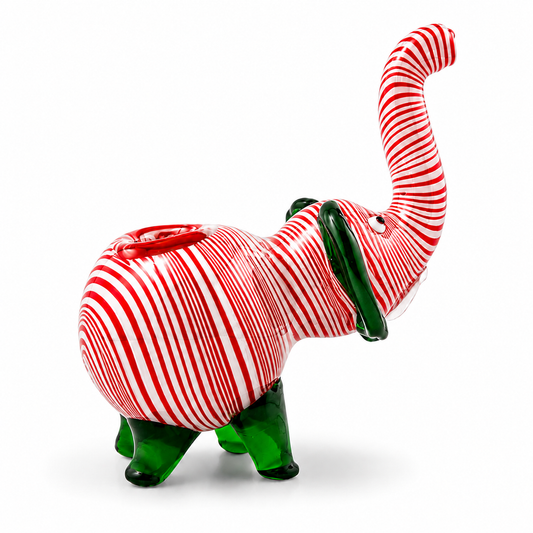 Elephant Hand Pipe | Red + White Striped | Hand Blown