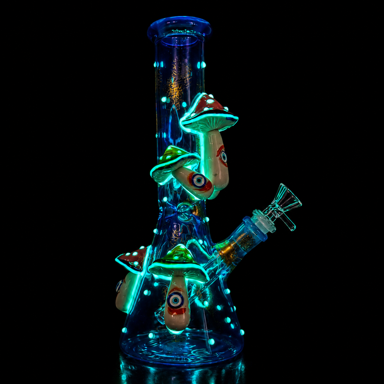 10” Beaker Bong | Glow in the Dark | Mushrooms | Blue