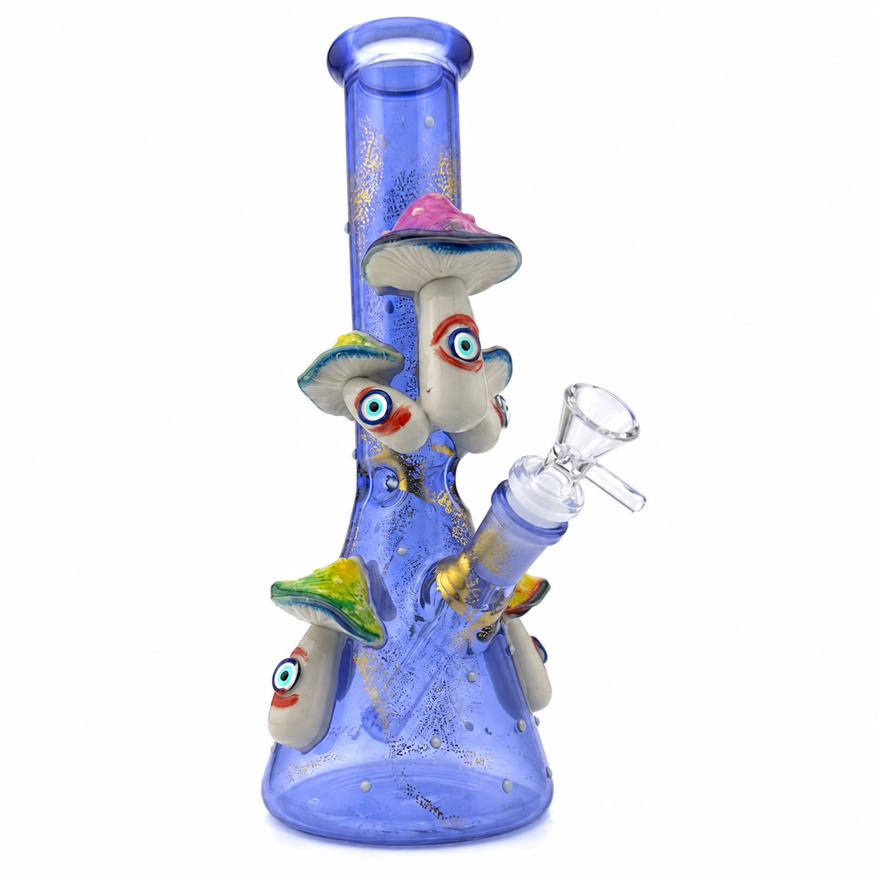 10” Beaker Bong | Glow in the Dark | Mushrooms | Blue