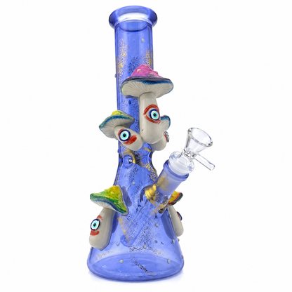 10” Beaker Bong | Glow in the Dark | Mushrooms | Blue