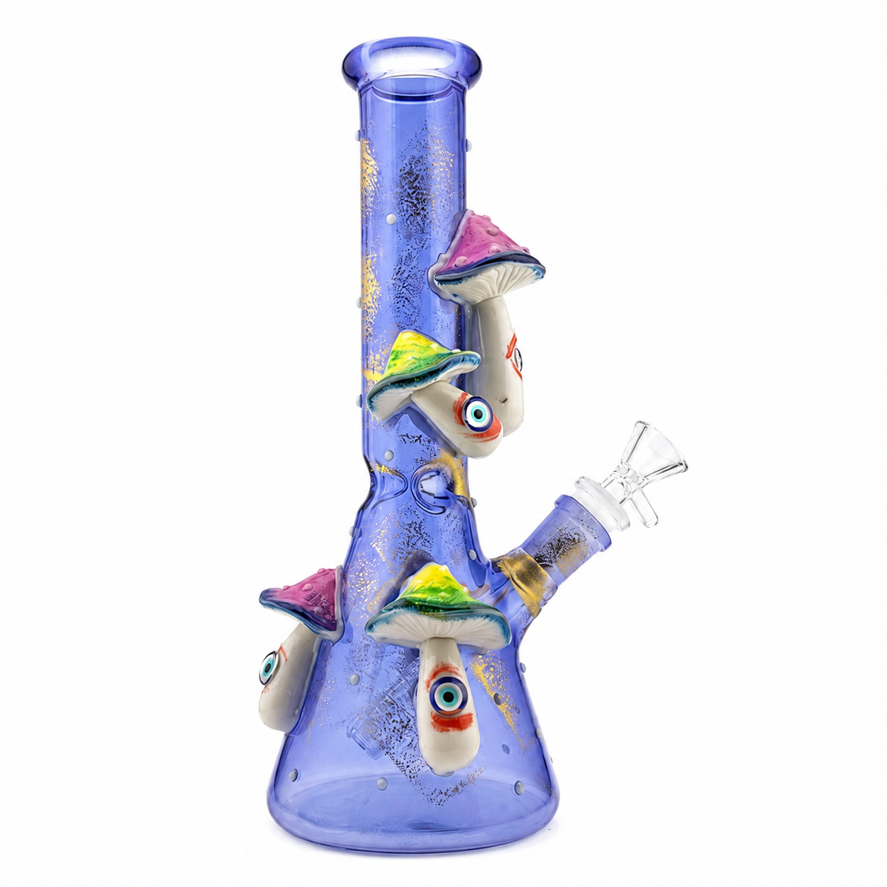10” Beaker Bong | Glow in the Dark | Mushrooms | Blue