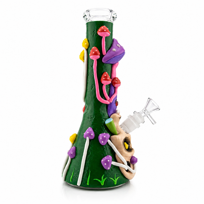 10” Beaker Bong | GLOW IN THE DARK | Mushrooms + Skull