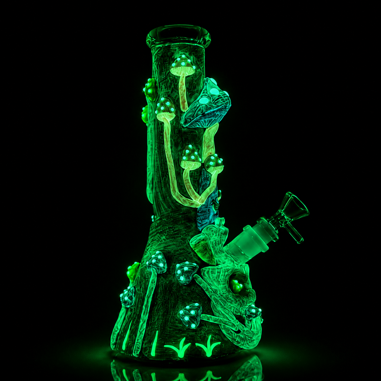 10” Beaker Bong | GLOW IN THE DARK | Mushrooms + Skull