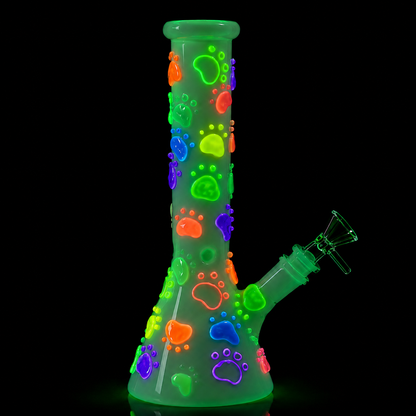 10” Beaker Bong | GLOW IN THE DARK | Dog Paw Print