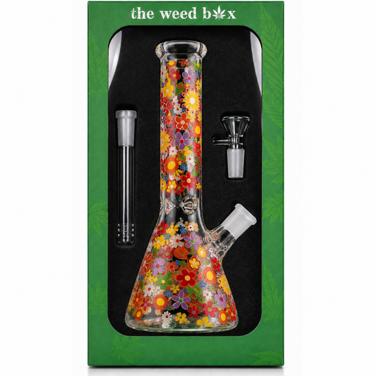 10” Beaker Bong | Orange + Yellow Flowers